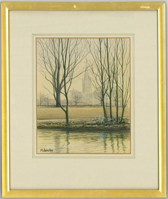 Mick Bensley - Contemporary Watercolour, Salisbury Cathedral In Winter