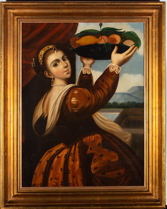 After Titian - Late 19th Century Oil, Girl with a Basket of Fruits