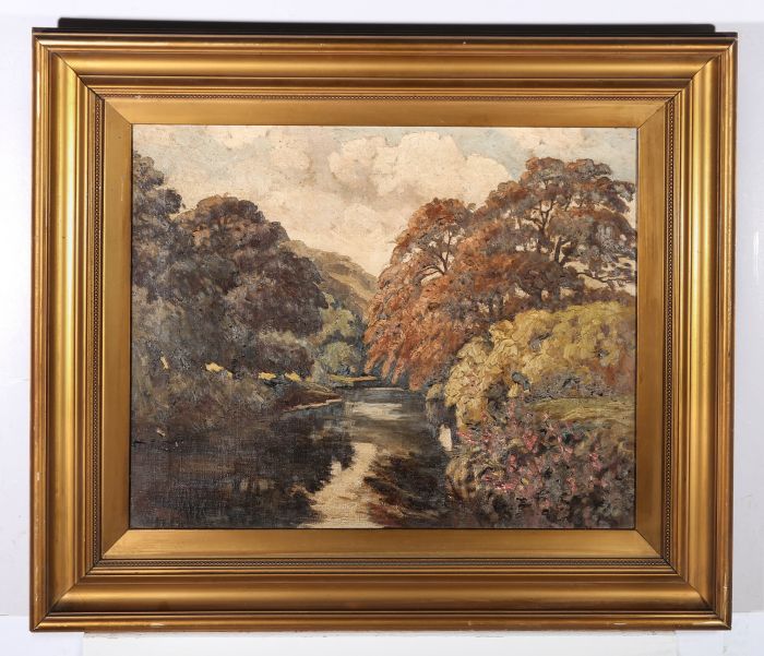 R. O.D - Mid 20th Century Oil, Trees On The Riverbanks