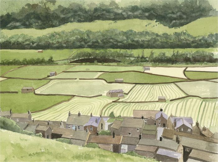 Gordon Metcalfe (b.1935) - 20th Century Watercolour, Village In The Fields