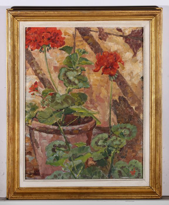Rowland Campbell - Mid 20th Century Oil, Red Geraniums