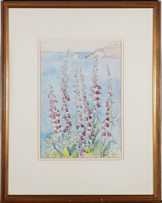 Fletcher J. Mercer (1861-1922) - 1920 Watercolour, Foxgloves by the Sea