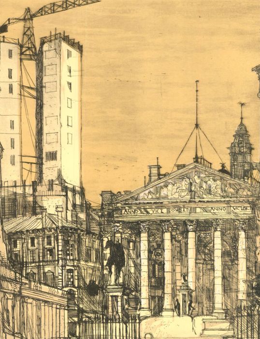 Richard Beer (1928-2017) - 1969 Etching, The New Stock Exchange