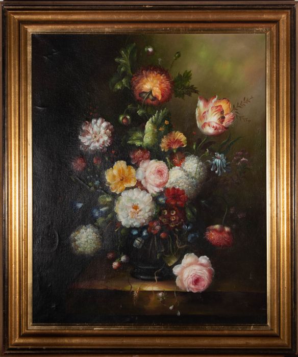 20th Century Oil - Dutch School Style Floral Arrangement