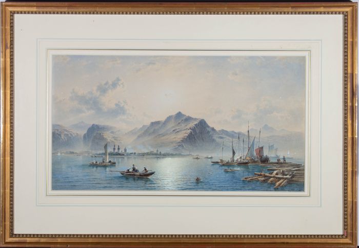 E. Rieck - Late 19th Century Watercolour, Mountainous Lake View