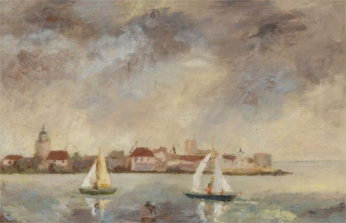 Mid 20th Century Oil - Boats Coming In