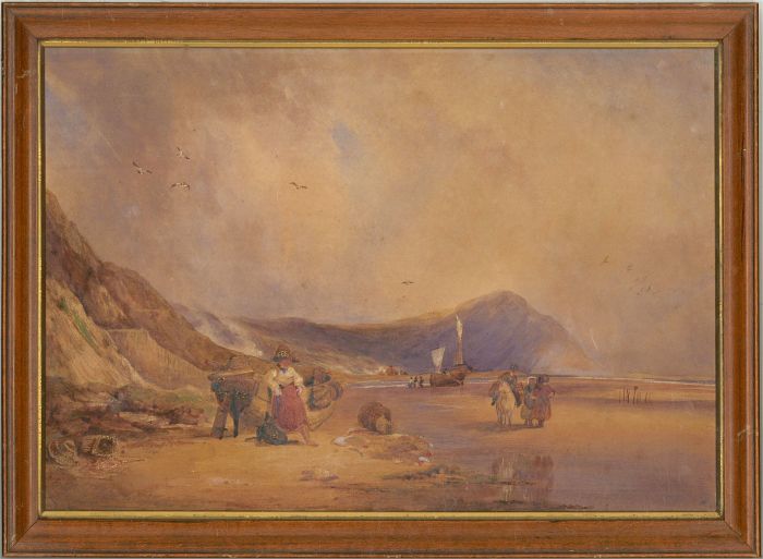 Framed Mid 19th Century Watercolour - Figures on the Beach