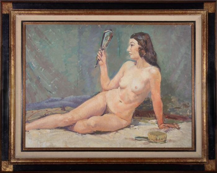 Mid 20th Century Oil - Nude And Her Reflection