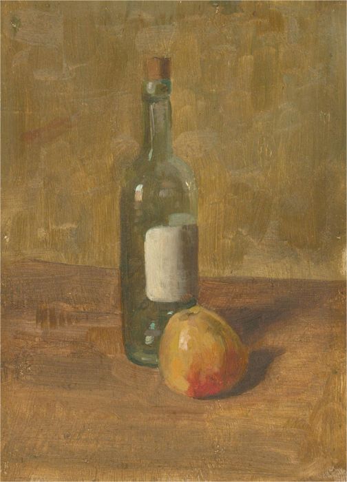 Attrib. William Linton - Double Sided Early 20th Century Oil, Apple With Bottle