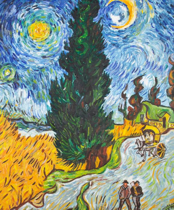 After Vincent Van Gogh  - 1994 Oil, Country Road in Provence by Night