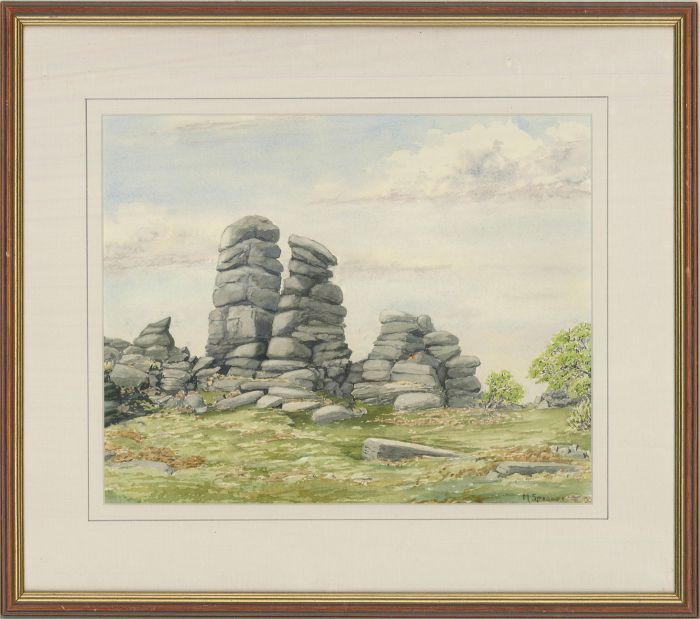 Molly Spooner  - 20th Century Watercolour, Dartmoor Tor