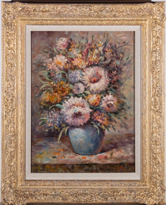 T. Denners  - Contemporary Oil, Chrysanthemums in a Vase