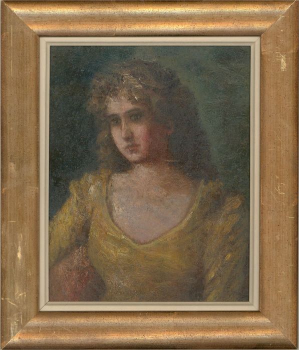Mid 20th Century Oil - Lady in a Yellow Dress