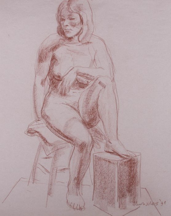 Alec Wiles (1924-2021) - 1994 Pastel, Seated Nude in Thought