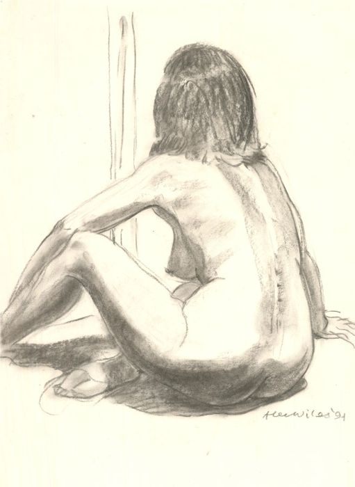 Alec Wiles (1924-2021) - 1991 Charcoal Drawing, Seated Female Nude