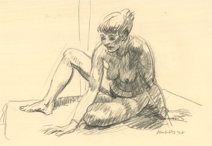 Alec Wiles (1924-2021) - 1988 Charcoal Drawing, Nude with Crossed Legs