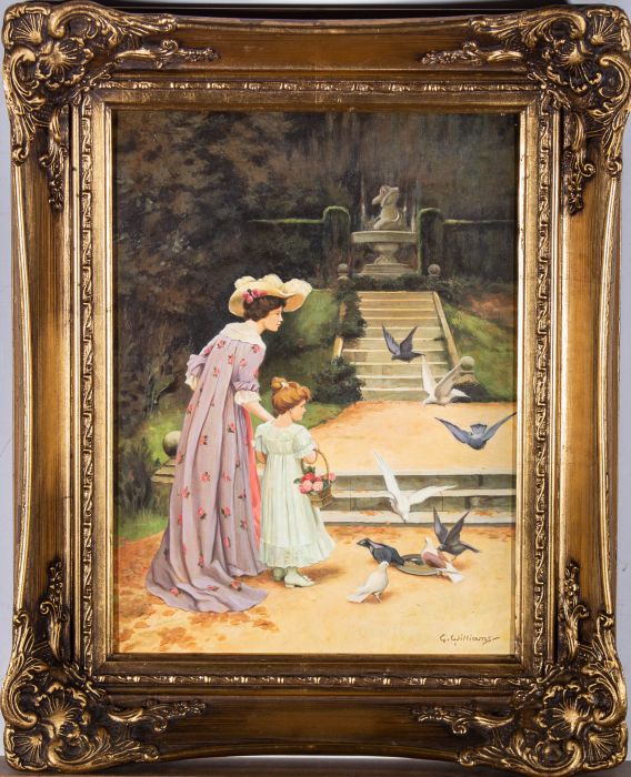 G. Williams after George Sheridan Knowles  - 20th Century Oil, Feeding Doves