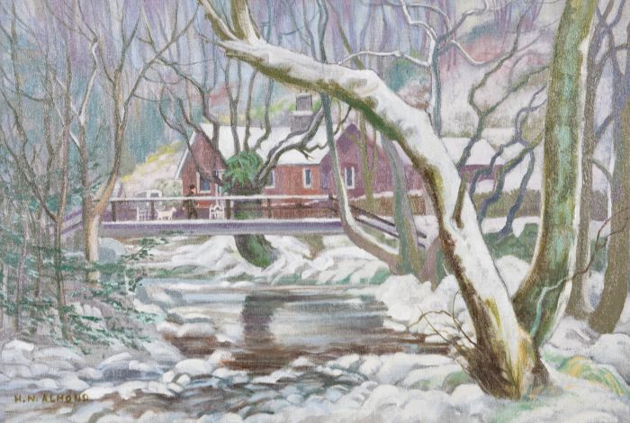 Henry N. Almond (1918-2000) - 20th Century Oil, Snowy Cottage Scene