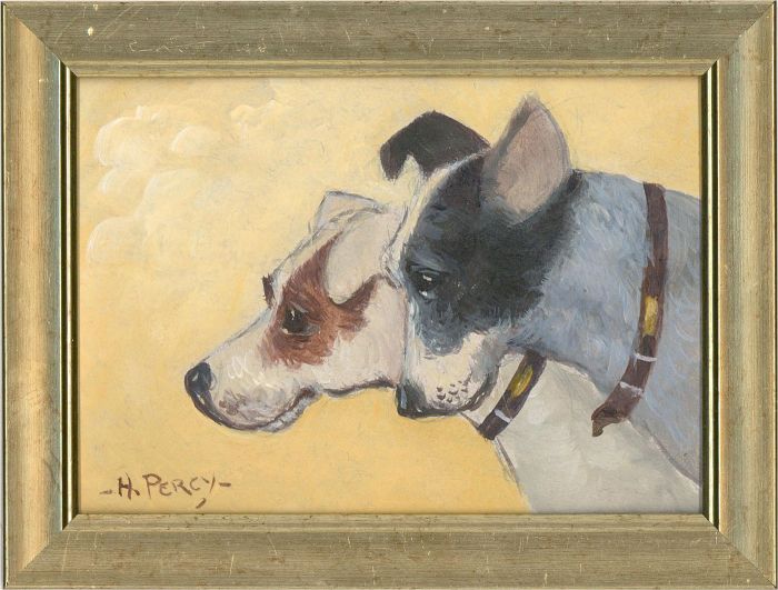 H. Percy - 20th Century Oil, Head Study of Two Jack Russell Terriers