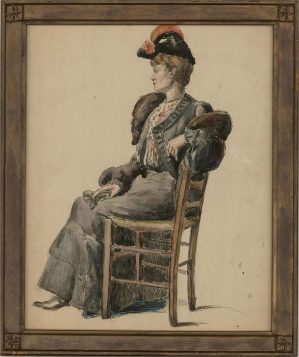 Edwardian Watercolour - Seated Lady