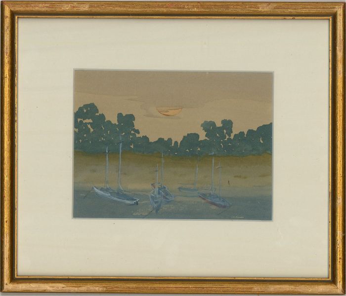 20th Century Watercolour - Moored Boats