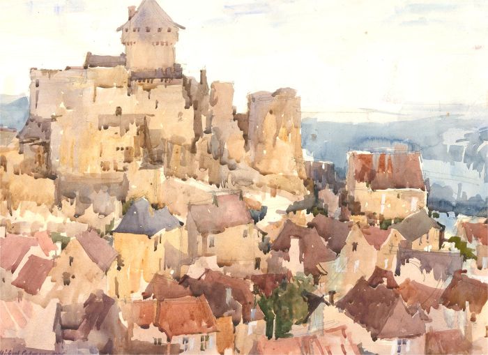 Michael Cadman RI ARCA (1920-2012) - 1996 Watercolour, View of a Coastal Town