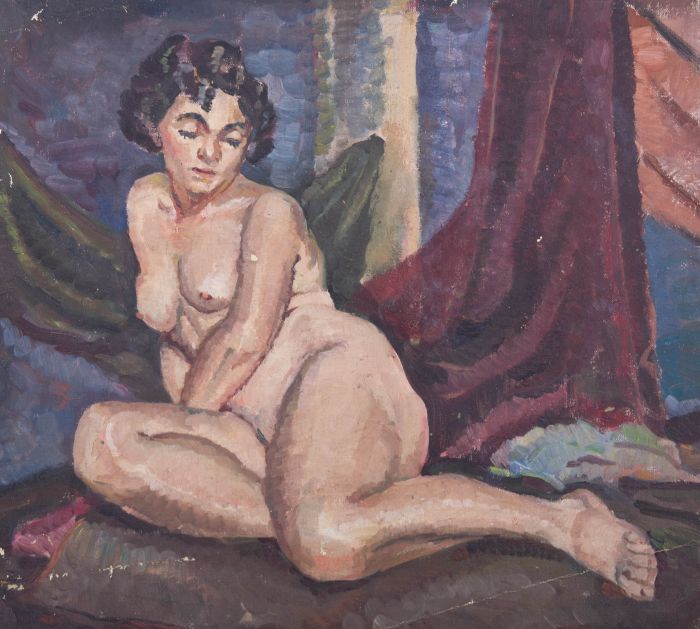 20th Century Oil - Studio Scene with Reclined Nude Figure