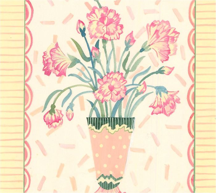 20th Century Gouache - Carnations in a Spotty Vase II