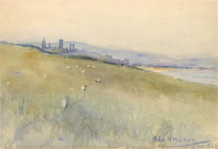 Ada Hill Walker (1879-1955)  - 1908 Watercolour, Coastal Meadow