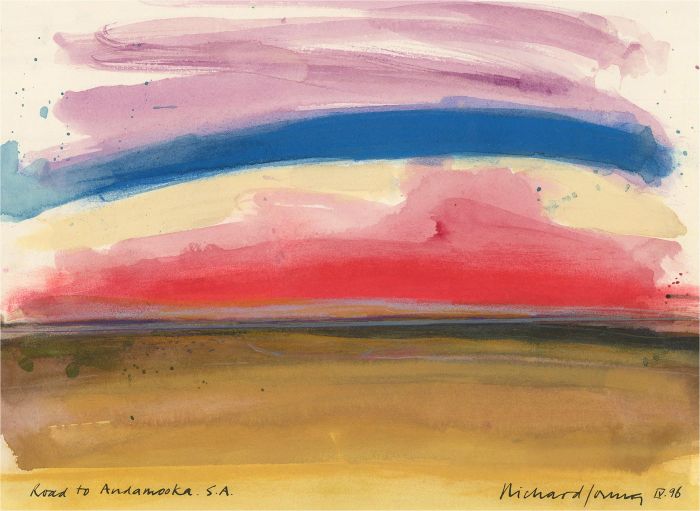 Richard J.S. Young - 1996 Watercolour, Road to Andamooka, South Australia