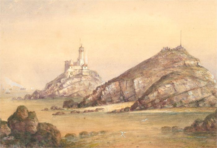 R. Curzon - Signed 1885 Watercolour, Mumbles Head