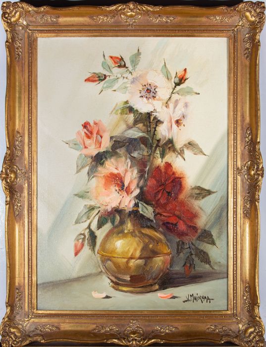 V. Majorana - Contemporary Oil, Flowers in Golden Vase
