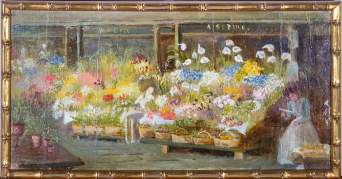 English School  Mid 20th Century Oil - The Flower Stall