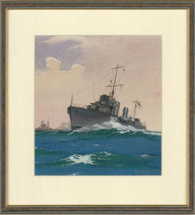 Winston Megoran (1913-1971)  - Mid 20th Century Gouache, HMS Wishart D67