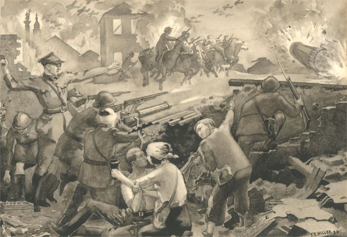 Jan Stanley Hiller (b.1918) - 1939 Watercolour, Siege of Warsaw