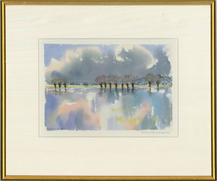 Lindsay Bath Slomew  - 1994 Watercolour, Floods at Oath, West Sedgemoor
