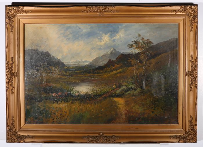 J. Wallace  - Early 20th Century Oil, Fishing in the Highlands