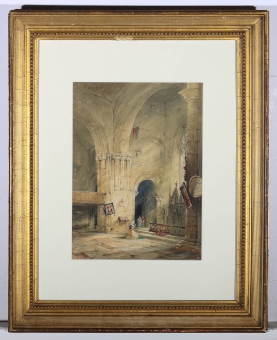 Attrib John Scarlett Davis (1804-1845)- Early 19thC Watercolour, Church Interior