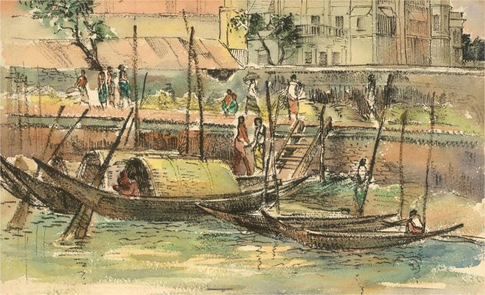 Litun Kundu - 20th Century Watercolour, On The Ganges