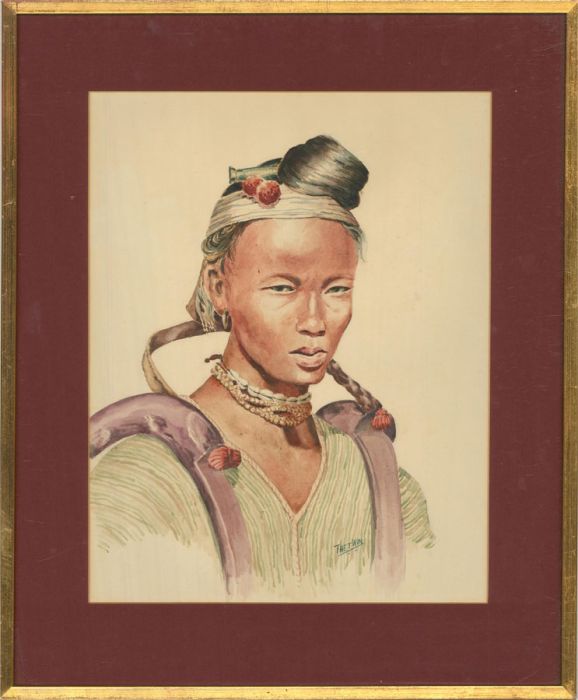 Thet Win - 20th Century Watercolour, Burmese Girl