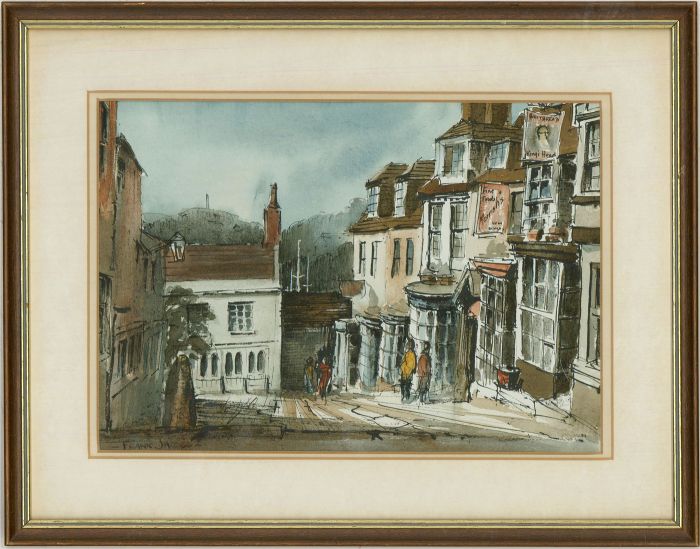 F. W. Jacobs - Signed 1984 Watercolour, Lymington Street Scene