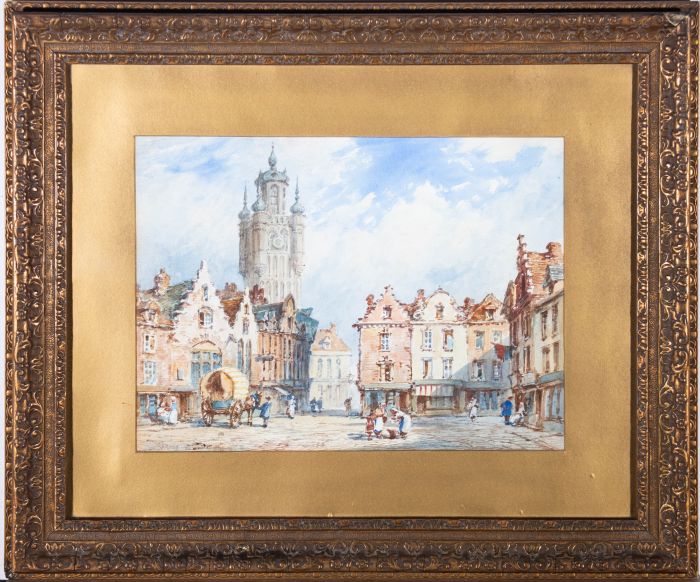 Pierre Le Boeuff (fl.1899-1920) - Early 20C Watercolour, Street View, Bergues