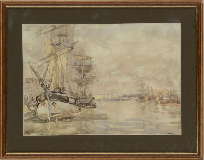Moffat Lindner - Signed Mid 20th Century Watercolour, Boats in the Harbour