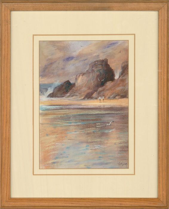 Steve Slimm (b.1953) - Signed Mid 20th Century Pastel, A Walk on the Beach