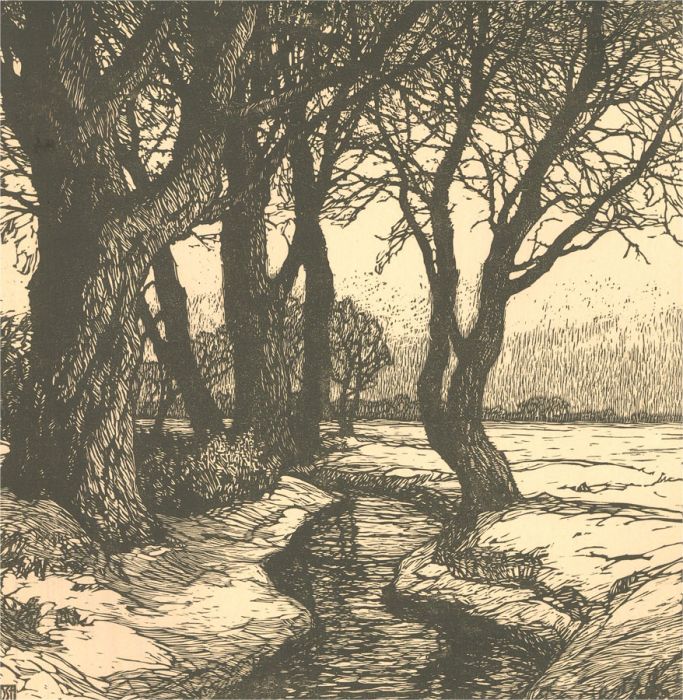 Daniel Staschus (1872-1953) - Early 20th Century Woodcut, Snow On The Banks