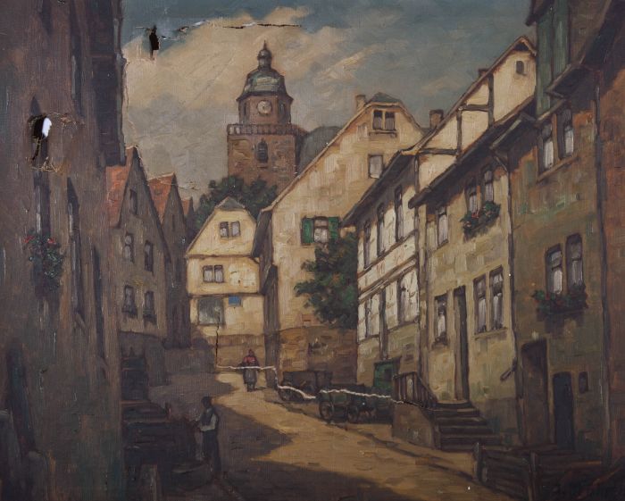 For Restoration Mid 20th Century Oil - German Town Scene