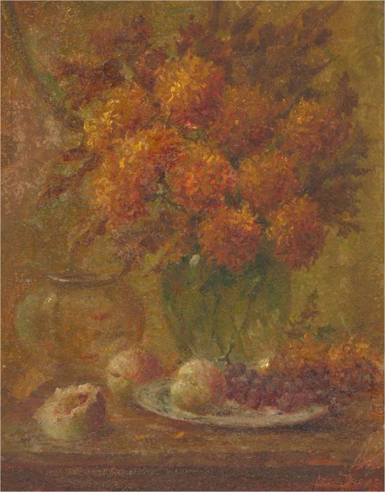 Leon T Gems - Signed Early 20th Century Oil, Still Life of Vase and Flowers