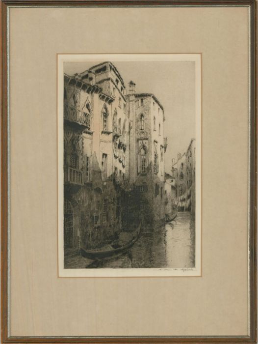 Andrew Fairbairn Affleck  - Early 20th Century Etching, The Gondolas