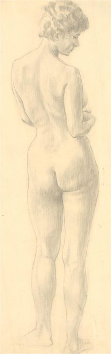 c.1950 Graphite Drawing - Standing Nude
