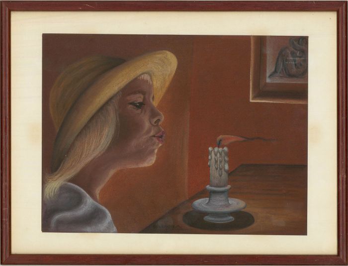 M. Delcroix - Mid 20th Century Pastel, Blowing Out the Candle